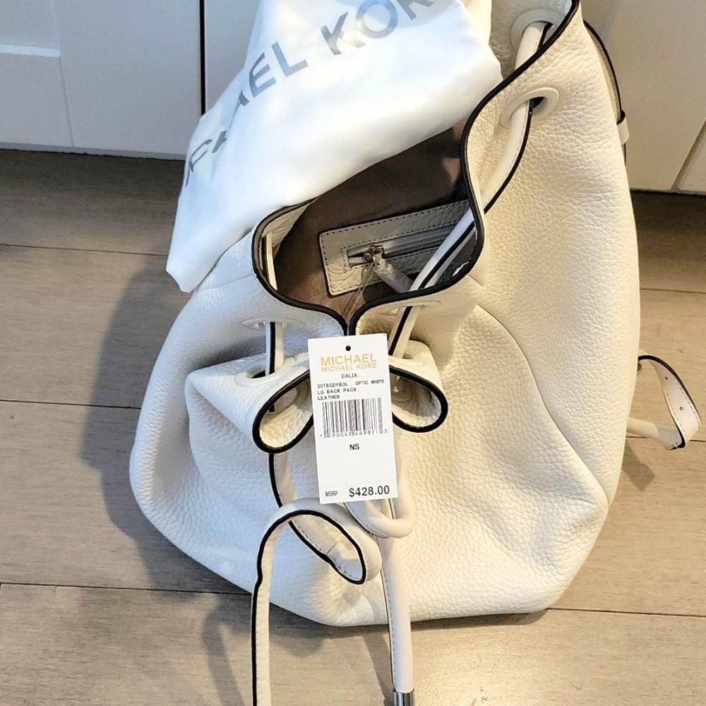 Michael Kors Dalia - white leather backpack with dustbag and price tag attached